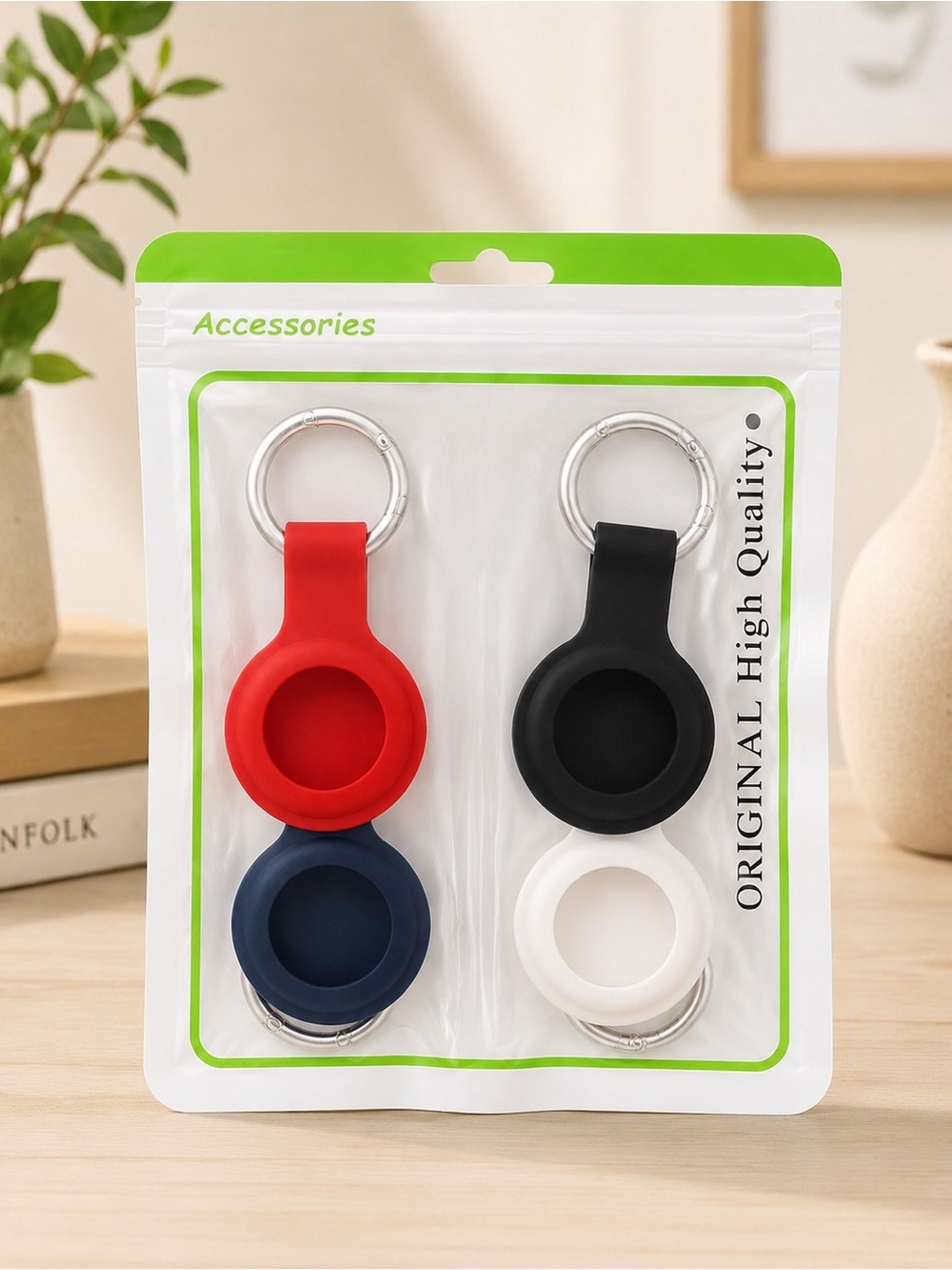 4-Pack AirTag Holder Keychain Cases Silicone Red Black Blue White New